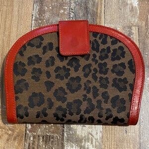 Fendi Leopard Red Leather Round Wallet